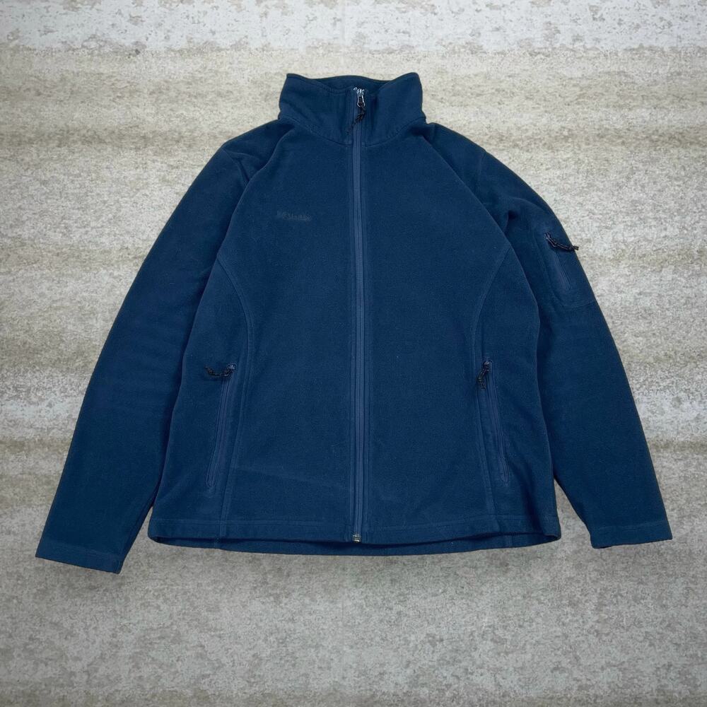 Vintage Y2K Columbia Fleece Jacket Womens L Navy Blue Full Zip Spellout Logo
